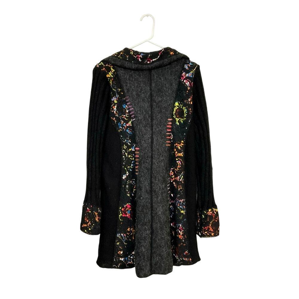 Boho Rainbow Crocheted Knit Mohair/Wool Sweater Cardigan Button Front Sz Medium - Picture 2 of 8